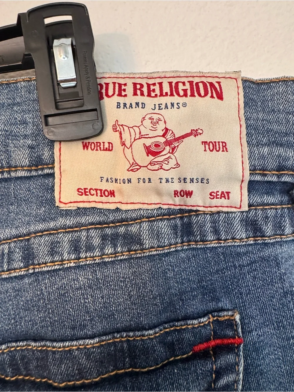 True Religion Denim Jeans in Medium Blue with Red Trim